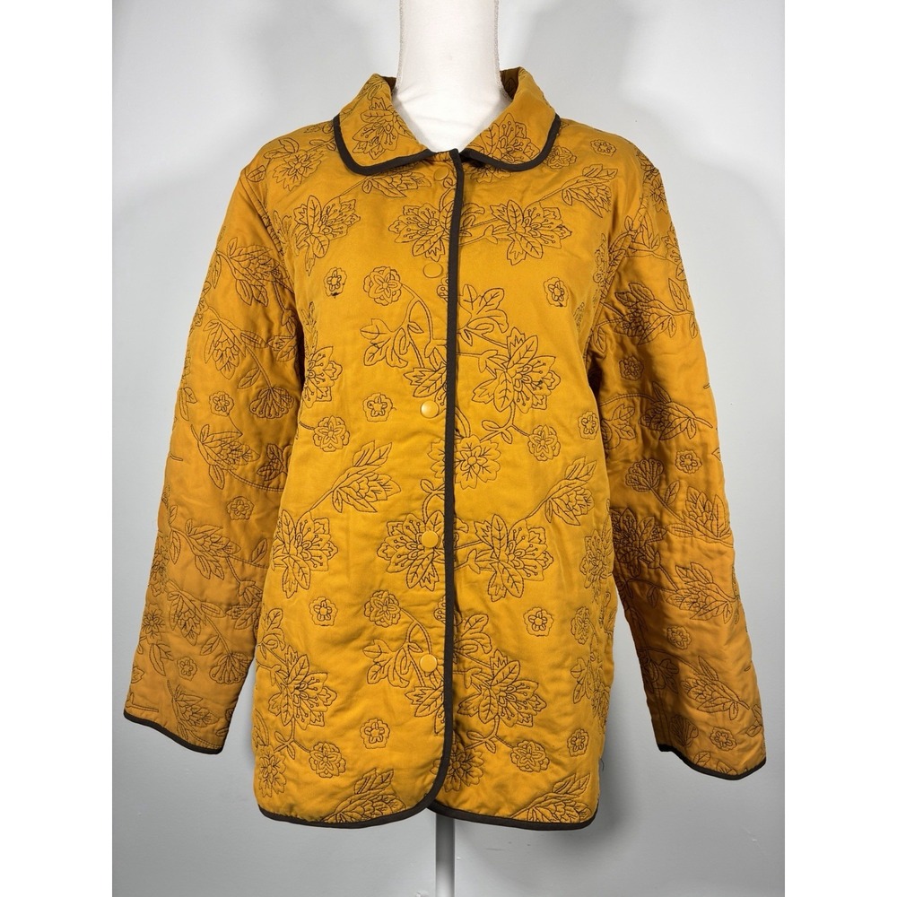 Boho Quilted Jacket Womens XL Orange Floral Cottagecore Lightweight